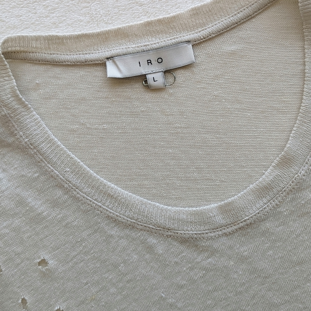 IRO Clay Holey Tee Short Sleeve 100% Linen Shredded Holes Throughout Ecru L NWOT - Picture 14 of 14